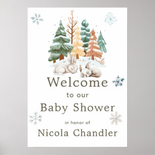Póster Baby Shower Cute Winter Rabbits
