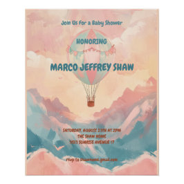 Póster Baby Shower de agua de globo de aire caliente