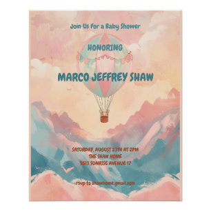 Póster Baby Shower de agua de globo de aire caliente