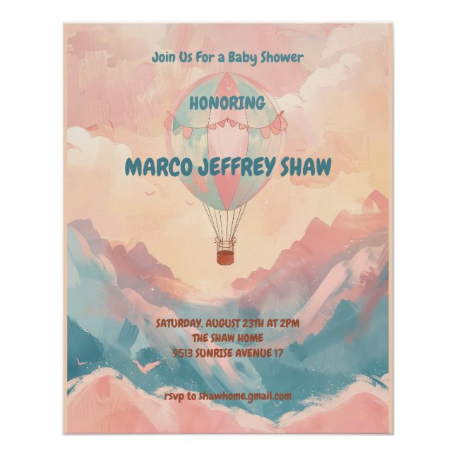 Póster Baby Shower de agua de globo de aire caliente (Anverso)