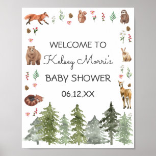 Póster Baby Shower de animales del bosque de Woodland Wat