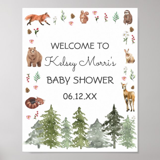 Póster Baby Shower de animales del bosque de Woodland Wat (Frente)