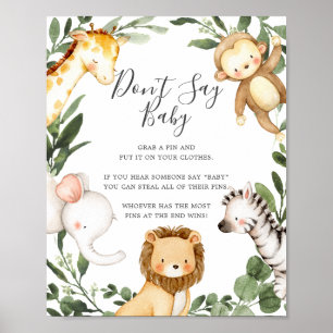 Póster Baby Shower de animales Safari no dice Rótulo infa