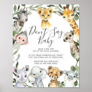 Póster Baby Shower de animales Safari no dice Rótulo infa
