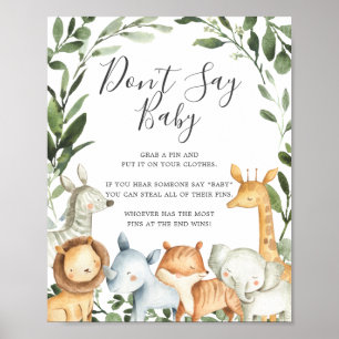 Póster Baby Shower de animales Safari no dice Rótulo infa