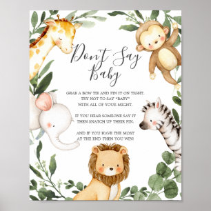 Póster Baby Shower de animales Safari no dice Rótulo infa