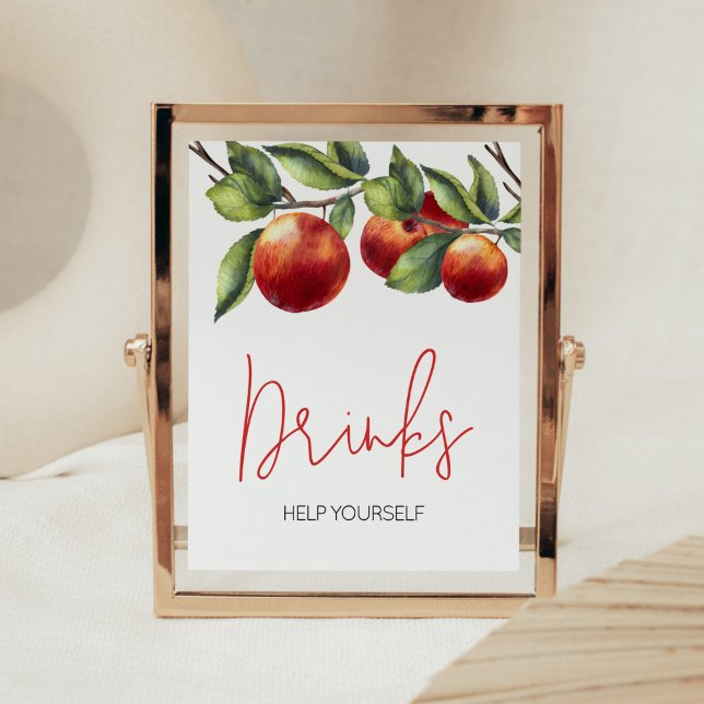 Póster Baby Shower de Apple of Our Eye (Red Apple Baby Shower Drinks Sign)
