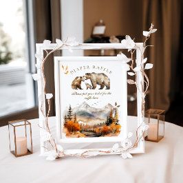 Póster Baby Shower de Bear Adventure Fall Mountain Diaper