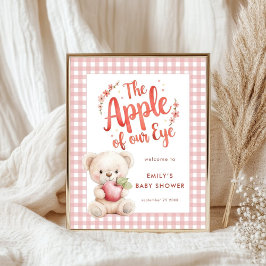 Póster Baby Shower de bienvenida a Apple Eye Bear Pink Gi