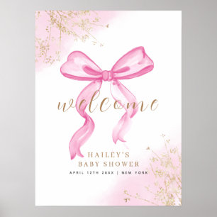 Póster Baby Shower de bienvenida color agua rosa elegante