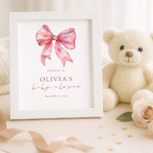 Póster Baby Shower de bienvenida de color rosa de Coquett