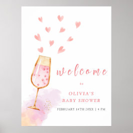 Póster Baby Shower de bienvenida de Pink SCariño Champagn
