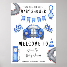 Póster Baby Shower de bienvenida de Race Car