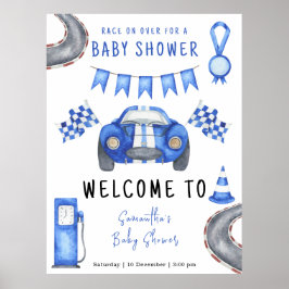 Póster Baby Shower de bienvenida de Race Car