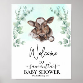 Póster Baby Shower de bienvenida Eucalyptus Cow Calf