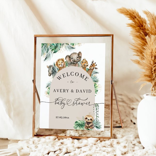 Póster Baby Shower de bienvenida moderna a la jungla anim (Subido por el creador)