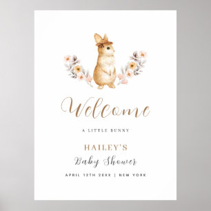 Póster Baby Shower de bienvenida Neutral Bunny Wildflower