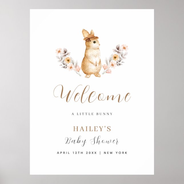 Póster Baby Shower de bienvenida Neutral Bunny Wildflower (Frente)