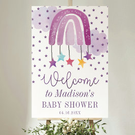Póster Baby Shower de bienvenida Purple Rainbow