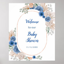 Póster Baby Shower de Boho Blue Pampas