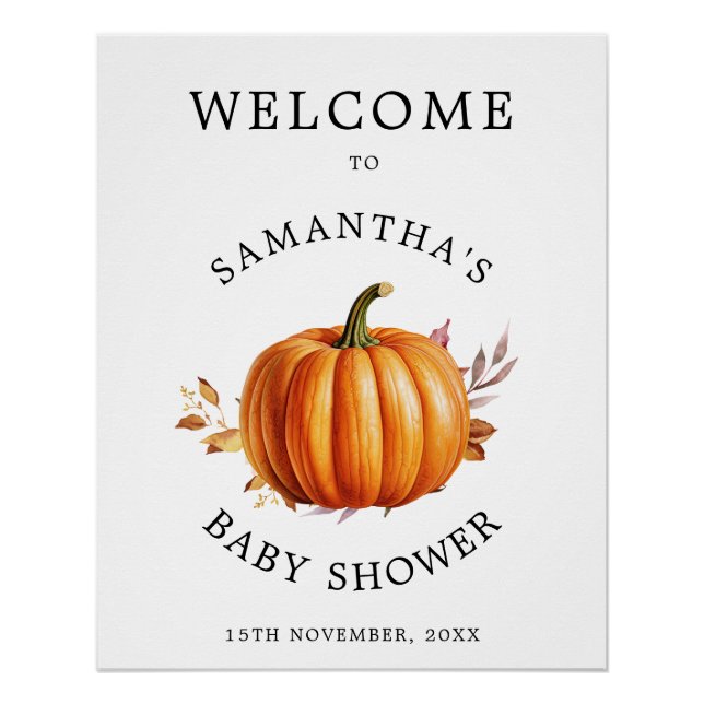 Póster Baby Shower de caída floral moderna (Anverso)