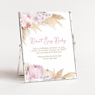 Póster Baby Shower de calabaza de boho rosado no diga beb