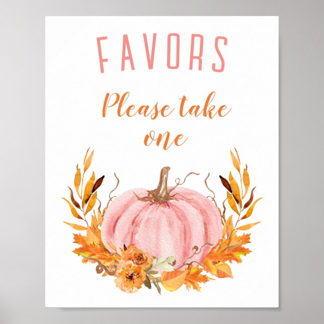 Póster Baby Shower de calabaza rosa caída favorece el Rót (Frente)