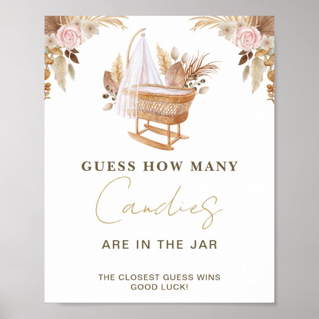 Póster Baby Shower de color de agua blanco (Frente)