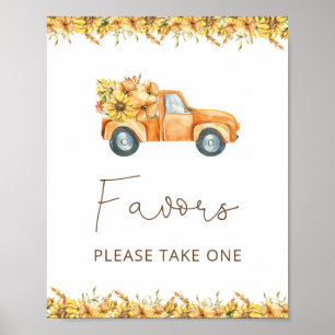 Póster Baby Shower de color de agua del camión de calabaz