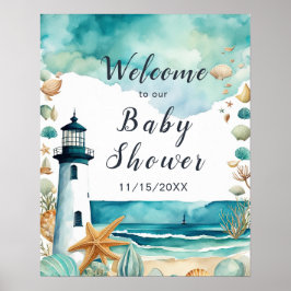 Póster Baby Shower de faro náutico