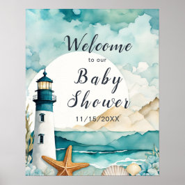 Póster Baby Shower de faro náutico