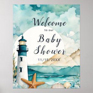 Póster Baby Shower de faro náutico