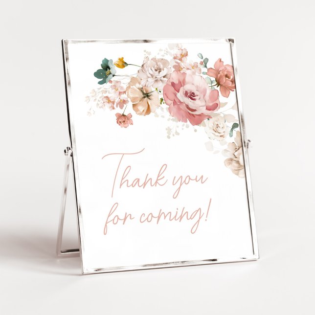 Póster Baby Shower de flores silvestres de primavera grac (Summer Floral Baby Shower Thank you for Coming Sign)