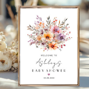 Póster Baby Shower de flores y colores