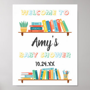 Póster Baby Shower De Fondo Temático De Cuties Book Nerd