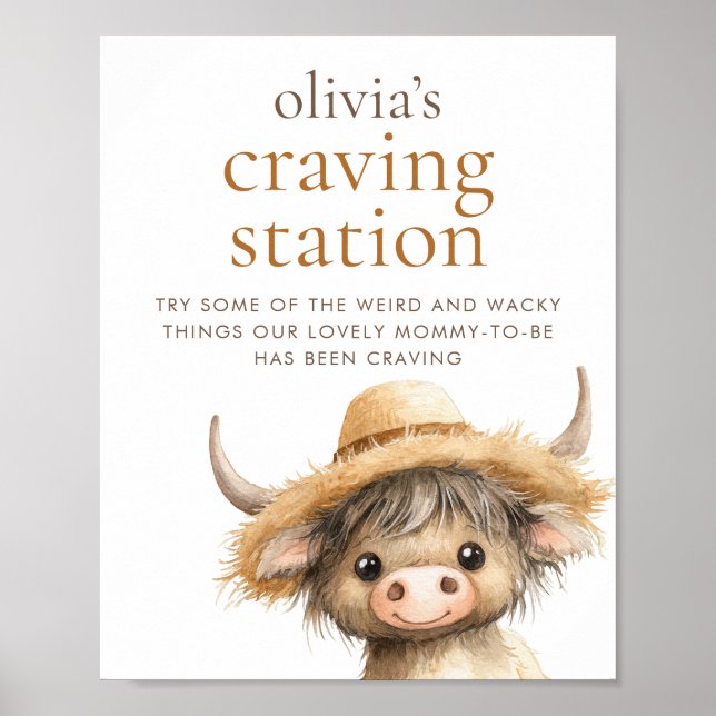 Póster Baby Shower de Highland Cow Cravings Station (Frente)