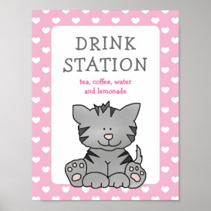Póster Baby Shower de la estación Cute Kitten and Heart D