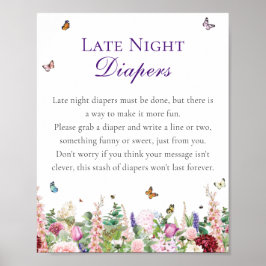 Póster Baby Shower de Late Night Diapers | Flores rosas