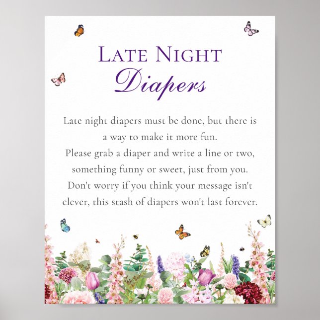 Póster Baby Shower de Late Night Diapers | Flores rosas (Frente)