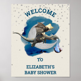 Póster Baby Shower de Little Knight Dragon Silver Star