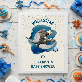 Póster Baby Shower de Little Knight Dragon Silver Star