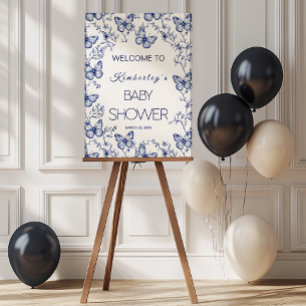 Póster Baby Shower de mariposa de Chinoiserie azul