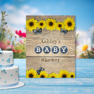 Póster Baby Shower de mariposa de girasol rústico