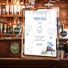 Póster Baby Shower de Mom-osa Train Blue Balloons Boy