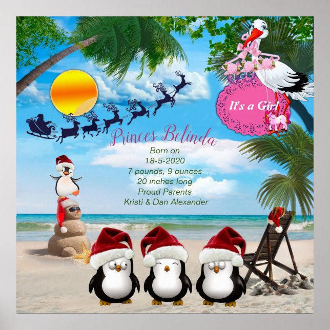 Póster Baby Shower de Navidades de verano (Frente)