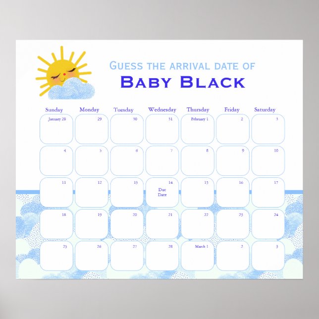 Póster Baby Shower De Nubes Azules Adivina El Poster De F (Frente)