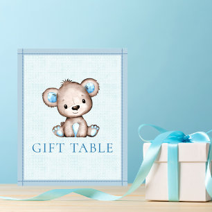 Póster Baby Shower de oso marrón de mesa de regalo