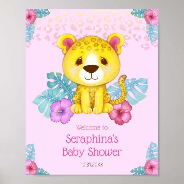Póster Baby Shower de Selgle Leopard Tropical Greenery (Frente)