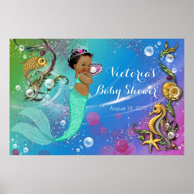 Póster Baby Shower De Sirena Étnica Bajo El Mar (Frente)
