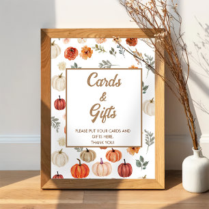 Póster Baby Shower de tarjetas de calabaza para otoño y r